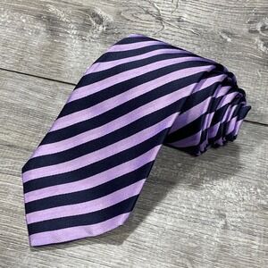 Luciano Barbera Tie Mens One Size Purple Navy Stripe Silk Necktie Made In Italy